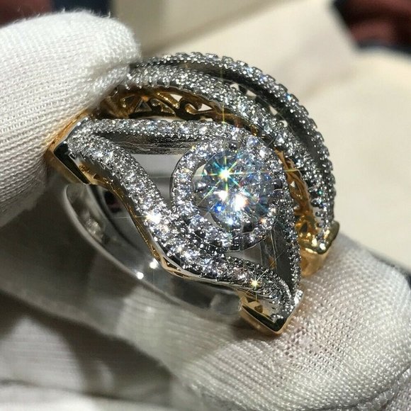 Luxury Two Tone 925 Silver White Sapphire Ring - Picture 4 of 7